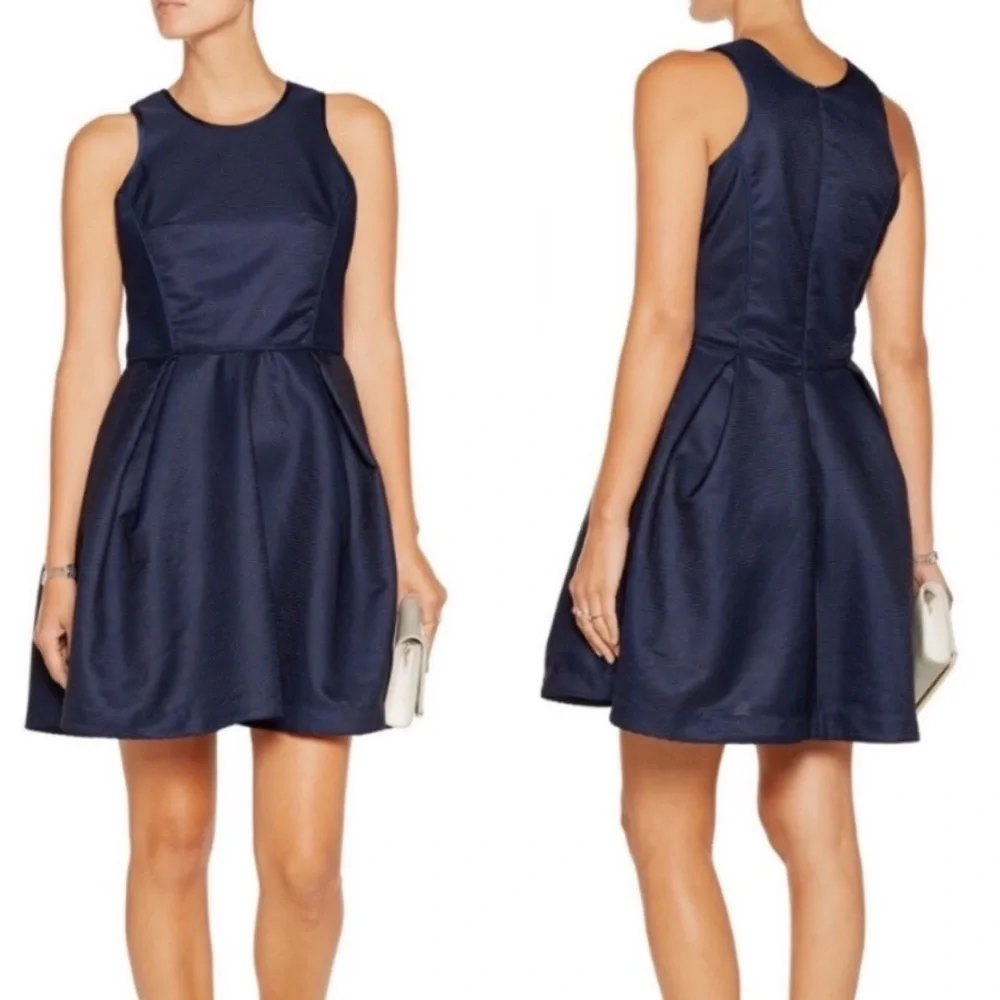 Maje Grease Fit and Flare Midnight Blue Marine Mini Dress Ribbed Textured - Picture 2 of 9